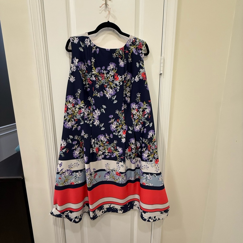 Taylor Navy Floral Scuba Dress with Orange Accents